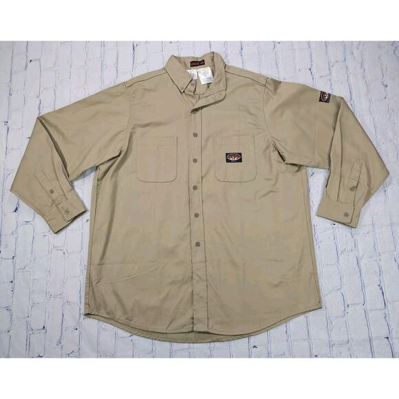 Rasco FR MENS SIZE XL REG Shirt Beige Work Long Fire Khaki CAT2 Flame 7.5 oz - Picture 1 of 10